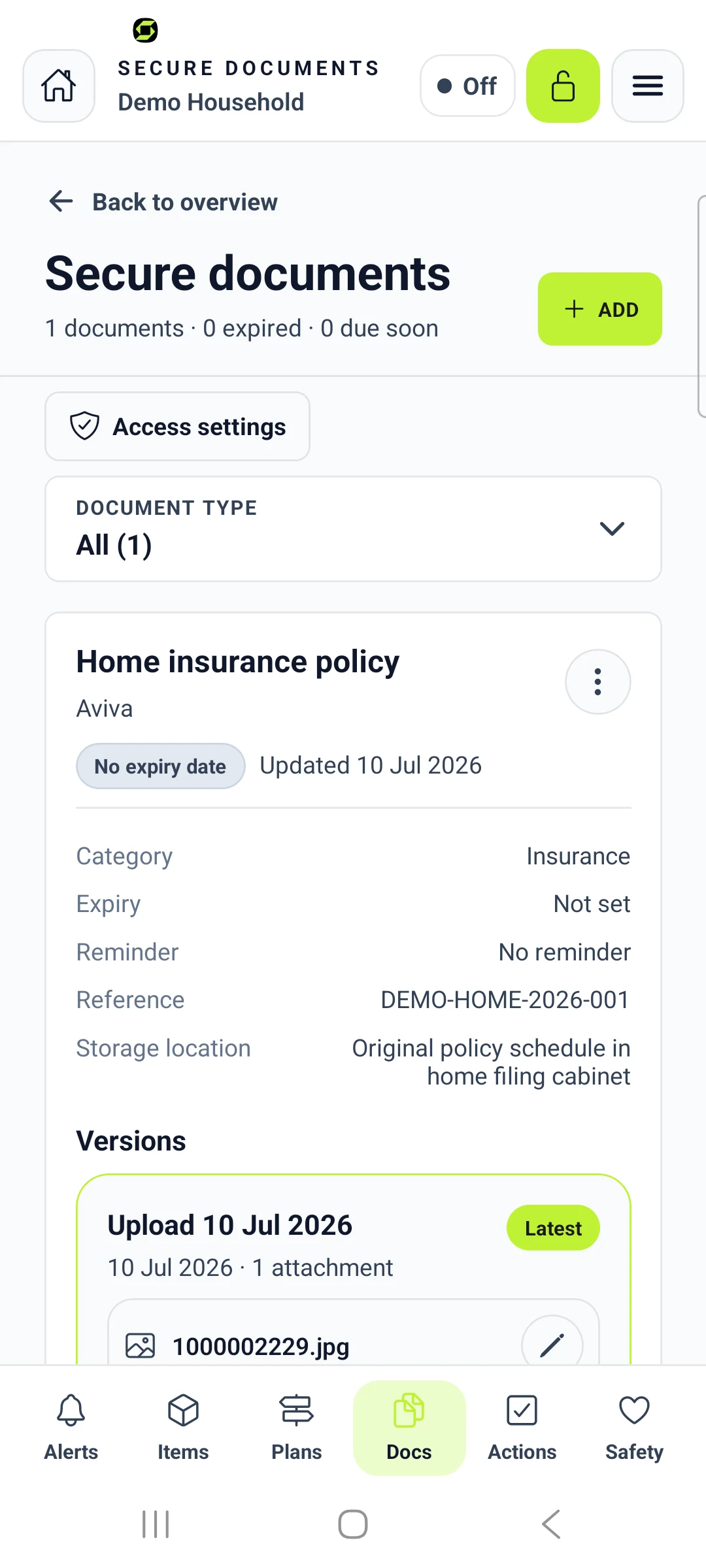 Secure documents in the Is Everything Safe mobile app