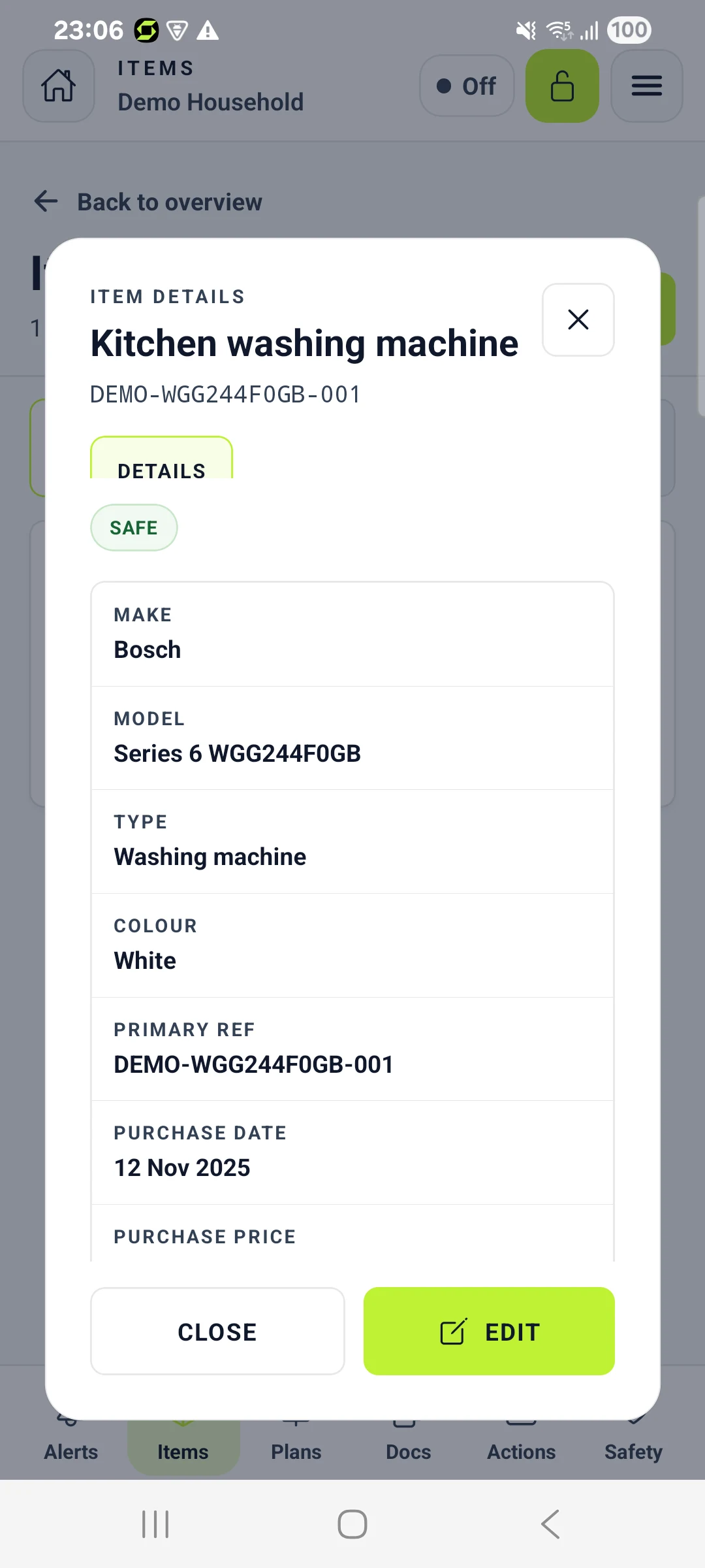 Household items — actual demo-app screen